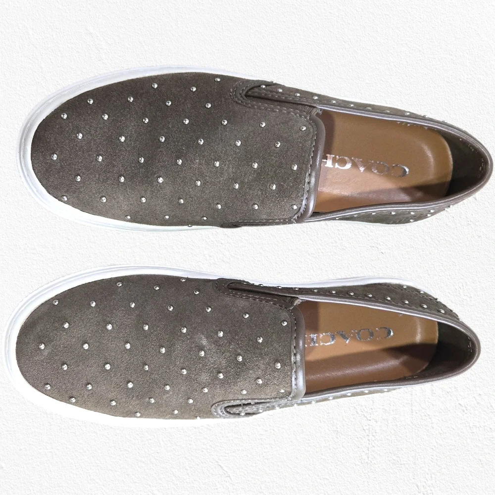 Coach Cameron Studded Suede Slip-On Platform Sneakers Fatigue Brown 5M EU 35 - Picture 2 of 16